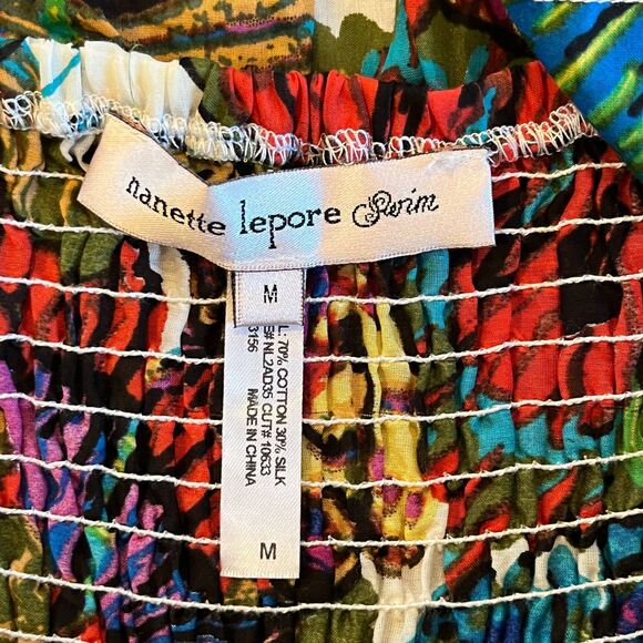 Nanette Lepore Swim Papillion Butterfly Colorful Smocked Dress Cover Up Medium - Picture 5 of 6